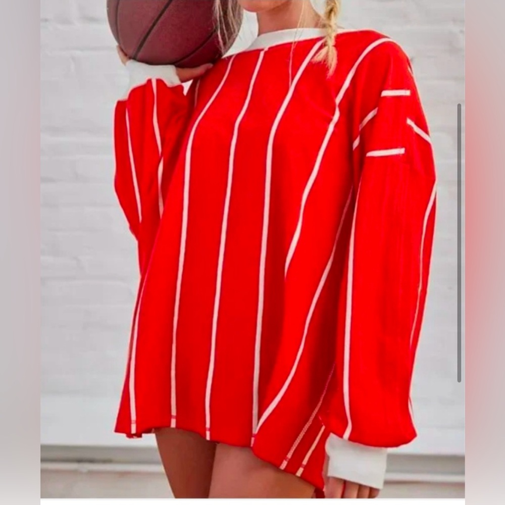🚨🚨🚨SOLD🚨🚨🚨FP Movement by Free People Red and White Long Sleeve Tee
